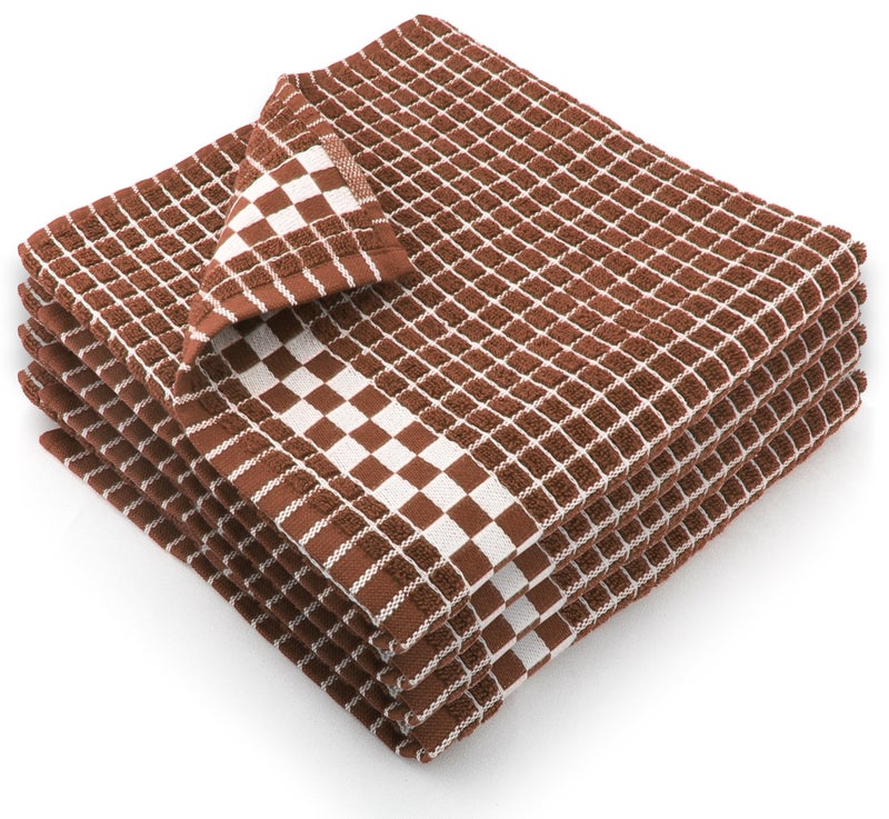 Fecido Classic Dark Kitchen Dish Towels with Hanging Loop - Heavy Duty Absorbent Dish Clothes - European Made 100% Cotton Tea Towels - Set of 4, Brown